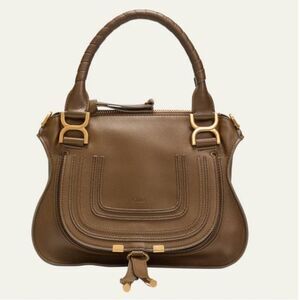 Chloe Marcie Small Satchel Bag in Grained Calfskin Dark Khaki NWT